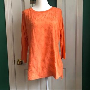 Orange Eyelet Lace 3/4 Sleeve Top S